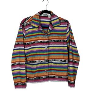 Chicos Design Vintage Striped Cotton Button Down‎ Jacket Sz 0 Small Boho Hippie